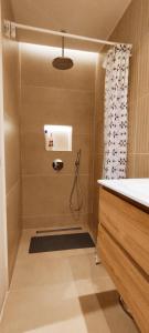 a bathroom with a shower with a shower curtain at Estudio centro de La Laguna in La Laguna