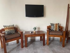 Ecolodge La Grande Tortue - Maison d'hôtes的电视和/或娱乐中心