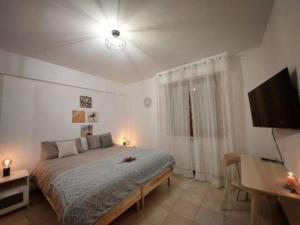 a bedroom with a bed and a desk and a television at Le2sorelle in Ancona
