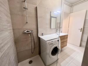 a bathroom with a washing machine and a sink at Le balcon du Hautacam in Argelès-Gazost +7 photos