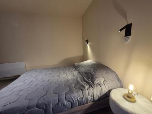 a bedroom with a bed with a light on the wall at T2 BOURGEAT - Charmant 2 pièces - Centre ville in Bourg-Saint-Maurice +2 photos