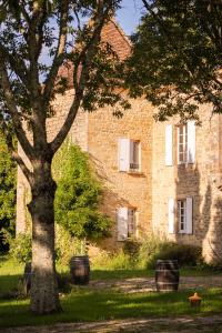 un grande edificio in mattoni con un albero di fronte di Château la Gineste - Castle and Vineyard a Duravel