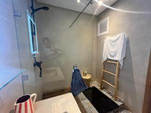 a bathroom with a shower with a ladder in it at Apartment haut standing in Ghazoua