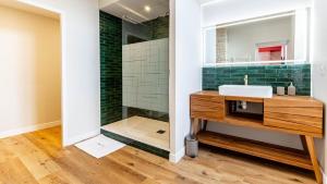 a bathroom with a sink and a mirror at La maison du moussec in Les Riceys +20 photos