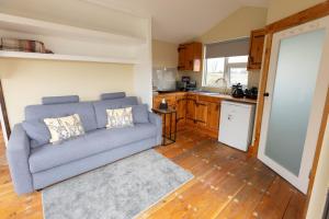 un soggiorno con divano e cucina di Red Sheds Cabin 'Herons Den' a Portarlington