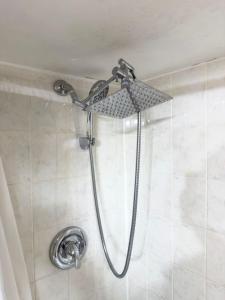 a shower with a shower head in a bathroom at Private - Spacious with Jacuzzi and Great Location in Mississauga