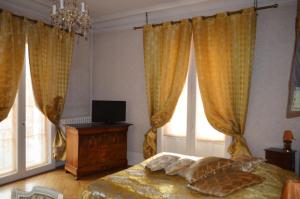 - une chambre avec un lit, une télévision et des fenêtres dans l'établissement Lit en Loire, à Saint-Cyr-sur-Loire