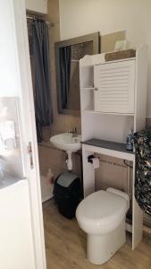 a white bathroom with a toilet and a sink at Chambre indépendante de la Porte du Bois in Joigny