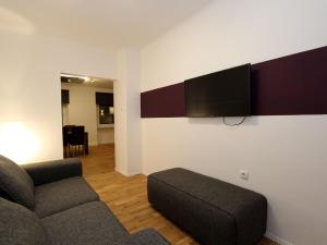 ein Wohnzimmer mit einem Sofa und einem TV an der Wand in der Unterkunft Pleasing Apartment in Kaltenbach near Ski Area in Eisenerz