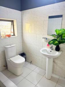 a bathroom with a toilet and a sink at Estepona Playa in Accra