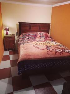 a bedroom with a bed and a checkered floor at Aparment equipped and independent in La Paz