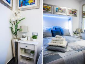 - deux photos d'une chambre avec un lit et une table dans l'établissement Apartment Marul Residence, à Split