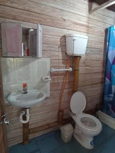 a bathroom with a toilet and a sink at Hotel y Estadero Los Colores in Pajarito +4 photos