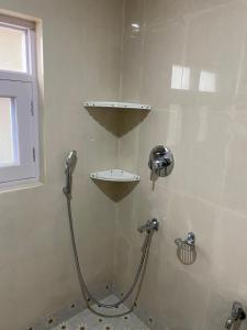 a bathroom with a shower with a sink at Al Jalal Resort in Srinagar