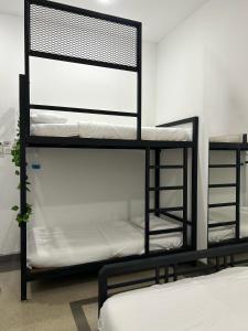 Ce dortoir comprend 2 lits superposés et des draps blancs. dans l'établissement Warm Stay No10 Boutique Residence House 7B7B by Verve, à Ipoh