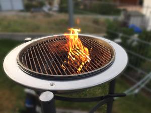 a grill with a lot of fire on it at Villa Collina in Göhren-Lebbin