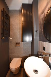 a bathroom with a white sink and a toilet at Apartamenty K netflix wi-fi gratis in Wałbrzych