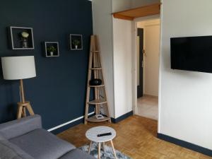 ein Wohnzimmer mit Couch und Flachbildfernseher in der Unterkunft Vue sur montagne in Bagnères-de-Bigorre