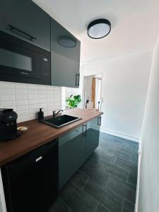 una cucina con un lavello e un piano di lavoro di Studio neuf proche de Paris a Maisons-Alfort