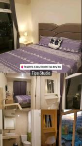 two pictures of a tiny apartment building with a bed at Apartment pentapolis studio in Stalkudo