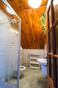 SvětnovにあるPenzion Čertův kámenのトイレと洗面台付きのバスルーム +92枚の写真