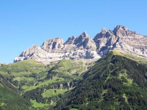 a mountain range with green trees and mountains at Chalet Chalet Anthamatten-3 by Interhome in Champéry