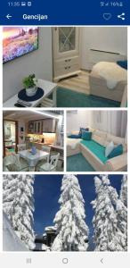 een collage van vier foto's van een woonkamer bij Lux centar kopaonik in Kopaonik