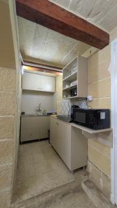 a small kitchen with a sink and a microwave at Valletta Authentic Apartment in Valletta