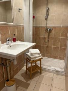 a bathroom with a sink and a shower at Hotel de France in Narbonne +117 photos