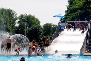 a group of people at a water park at inHere-outThere in Basel