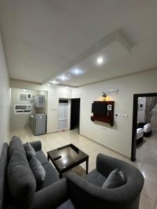 哈伊勒Hotel alras line Suites的带沙发和电视的客厅