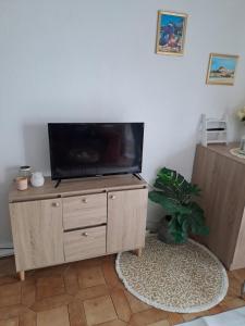 una TV a schermo piatto seduta sopra un comò in legno di Los Dorados a Peñíscola