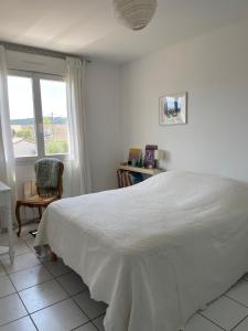 a bedroom with a large white bed and a window at Chambre privée en Provence in Villeneuve-lès-Avignon