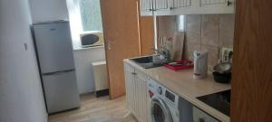 una cucina con frigorifero e lavatrice di Berzi Gemeinschaft Zimmer a Görlitz
