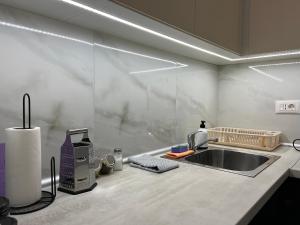 a kitchen with a sink and a coffee maker at LiboroApartments in Niš +172 photos