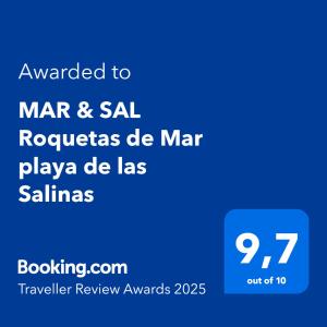 Certyfikat, podpis lub inny dokument wystawiony w obiekcie MAR & SAL Roquetas de Mar playa de las Salinas