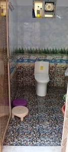 a bathroom with a toilet and a rock floor at Kasotiya Mansion Homestay in Surūrnagar +9 photos