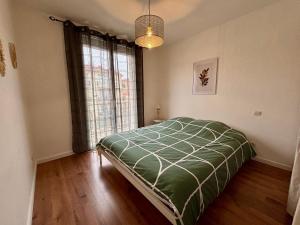 佩皮尼昂Superbe Appartement T3 Centre ville de Perpignan的一间卧室，里面有一张床和一扇大窗户。