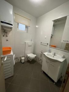 a bathroom with a sink and a toilet and a mirror at Nerezinka in Nerezine