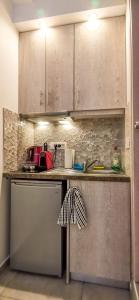 a kitchen with a sink and a refrigerator at Volca Studios ΙΙ in Emporio