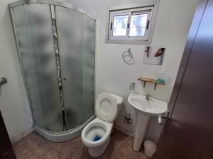 a bathroom with a shower and a toilet and a sink at La Estacion Colonia in Colonia del Sacramento +47 photos