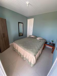 a bedroom with a bed and a mirror on the wall at Pousada Pôr do Sol in Lapa