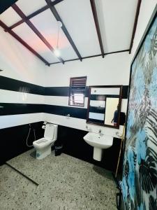 a bathroom with a sink and a toilet and a mirror at Green field Inn in Wellawatta