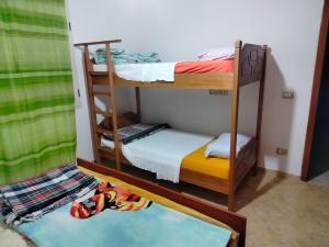 a room with two bunk beds and a rug at Backpackers Durres in Durrës