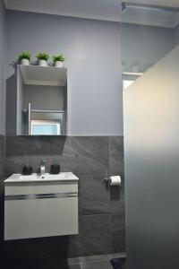 a bathroom with a sink and a mirror at Hartklop Luxury Self Catering Guesthouse in Linkside