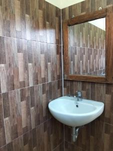 a bathroom with a sink and a mirror at Opak Village Bed & Breakfast in Bantul