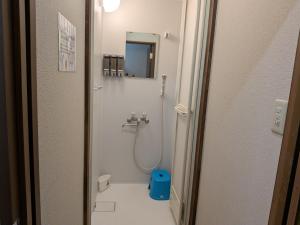 a small bathroom with a shower and a toilet at Guest houseTakagi - Vacation STAY 59903v in Matsumoto +3 photos