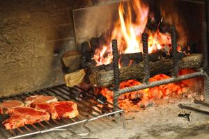 a grill with meat and a fire in it at Albergo Ristorante Papa in Peschiera del Garda