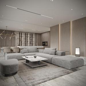 ein Wohnzimmer mit zwei Sofas und einem Tisch in der Unterkunft Dukley villas in Budva