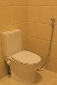 a white toilet in a bathroom with a shower at غرفة مميزة في قلب القاهرة in Cairo
